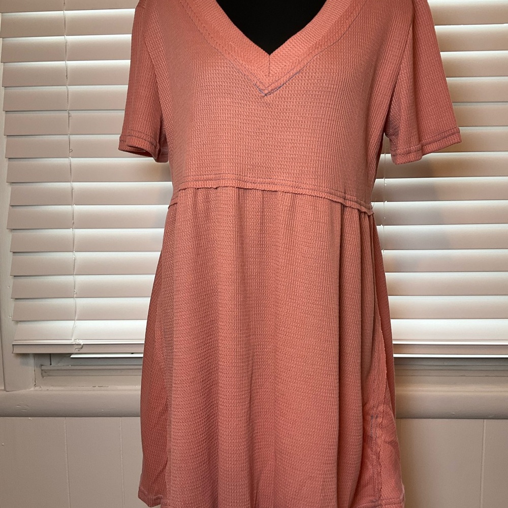Umgee Coral V-Neck Babydoll Knit Dress